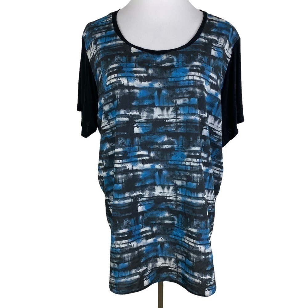 Junarose Blue‎ Black Abstract Pattern Scoop Neck Blouse Women's 20 Hi-Low
